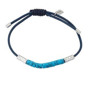 New LA ROCKS Reconstituted Turquoise Stone Bead Leather Bolo Bracelet